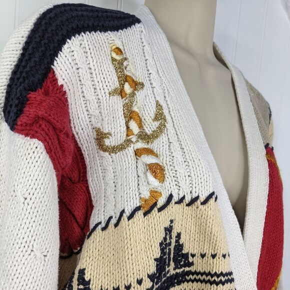 VINTAGE Nautical Y2K Cardigan Sweater Sz L - Picture 3 of 15